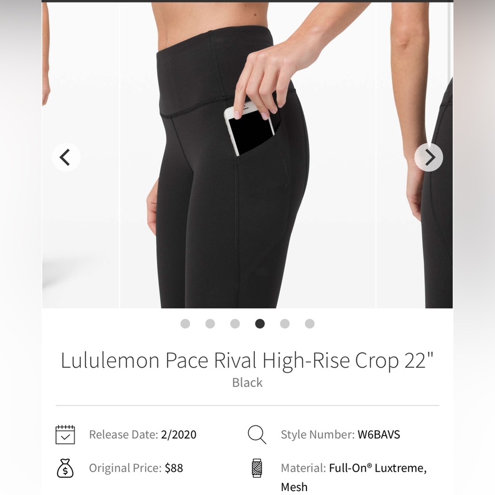 Lululemon Pace Rival Crop *Full-On Luxtreme 22", Size: 4, Color: Black